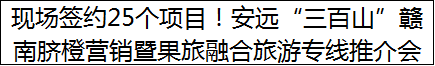 现场签约25个项目！安远“三百山”赣南脐橙营销暨果旅融合旅游专线推介会在广州举办