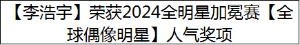 【李浩宇】荣获2024全明星加冕赛【全球偶像明星】人气奖项